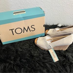 TOM’s Classic Espadrille Wedge Sandal - Natural Crosshatch Jacquard - NEW